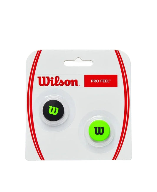 Wilson Pro Feel tennis小店包装,包含一个黑色和一个绿色的小球。