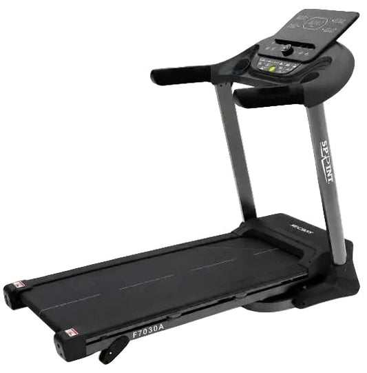 A black and gray folding treadmill with an integrated digital control console, shown on a plain light background. The brand name 'SEPLUN' is visible on the vertical support post.