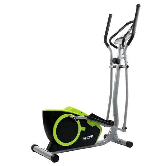Elliptical trainer with green and black design on a white background